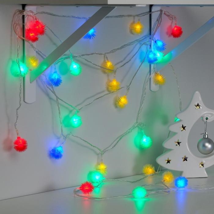 Гирлянда «Нить» 5 м с насадками «Ёжики цветные», IP20, прозрачная нить, 30 LED, свечение мульти, 8 режимов, 220 В Гирлянда «Нить» 5 м с насадками «Ёжики цветные», IP20, прозрачная нить, 30 LED, свечение мульти, 8 режимов, 220 В