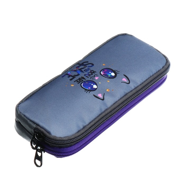 Пенал мягкий, 2 отделения, объёмный, 90 х 220 х 40 мм, Stavia Пенал мягкий, 2 отделения, объёмный, 90 х 220 х 40 мм, Stavia "Кошка космос" серый 86202