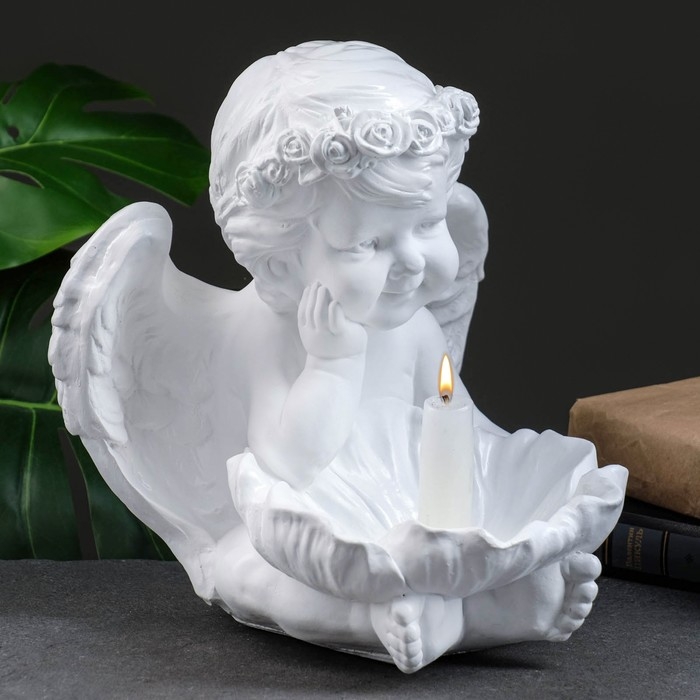 Фигура - подсвечник  Фигура - подсвечник "Ангел с кувшинкой" 23х23х27см белый