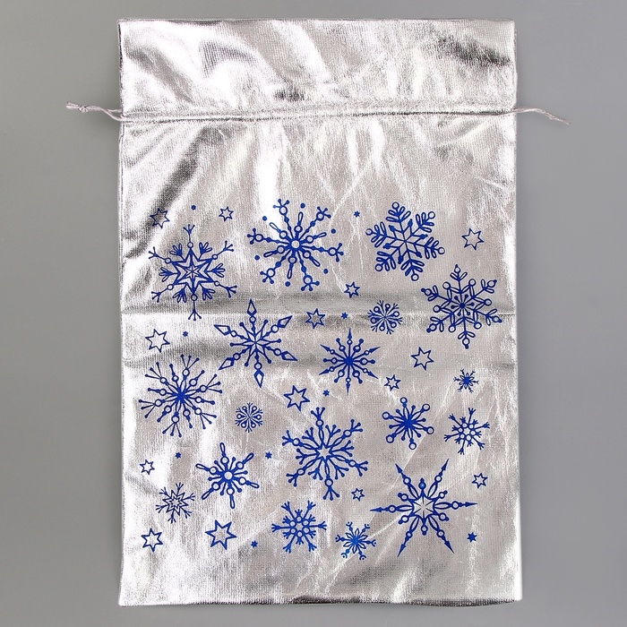 Подарочный мешок Деда Мороза «Снежинки», серебро, 60 х 40см