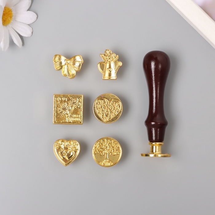 Набор печатей для сургуча с деревянной ручкой "Классика и растения"