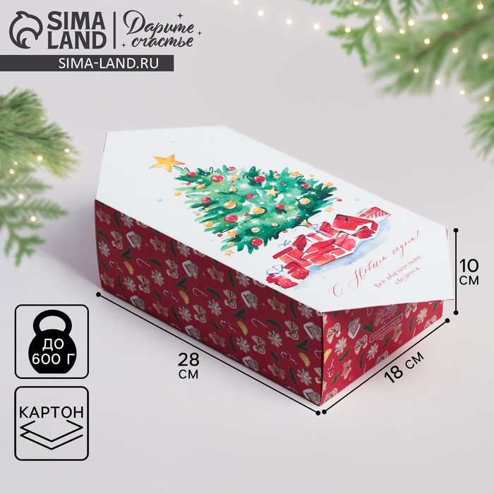 Коробка - конфета подарочная новогодняя складная «С Новым годом!», 18 х 28 х 10 см, Новый год Коробка - конфета подарочная новогодняя складная «С Новым годом!», 18 х 28 х 10 см, Новый год