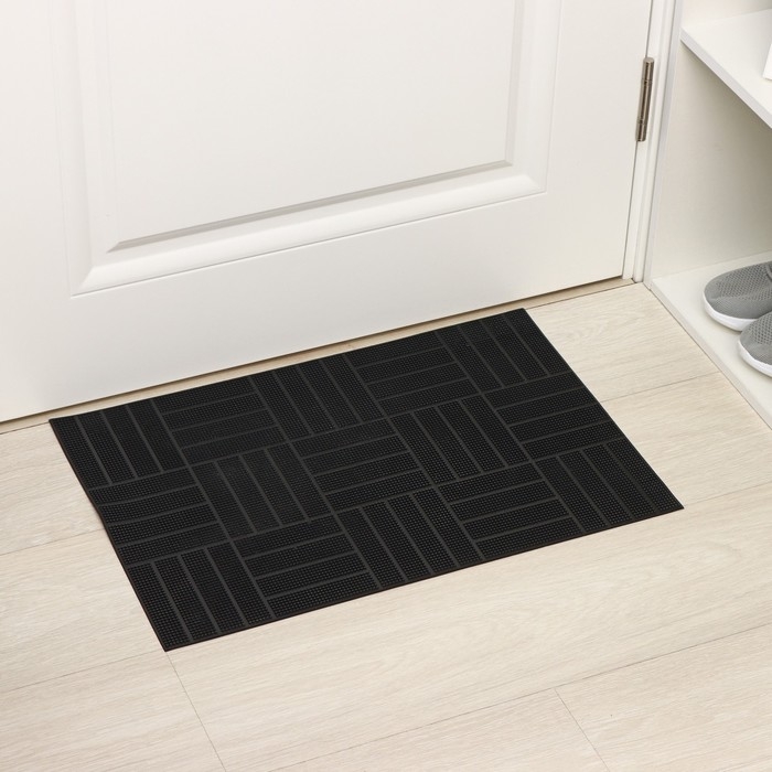 Коврик придверный резиновый «Паркет», 40×60 см, цвет чёрный Коврик придверный резиновый «Паркет», 40×60 см, цвет чёрный
