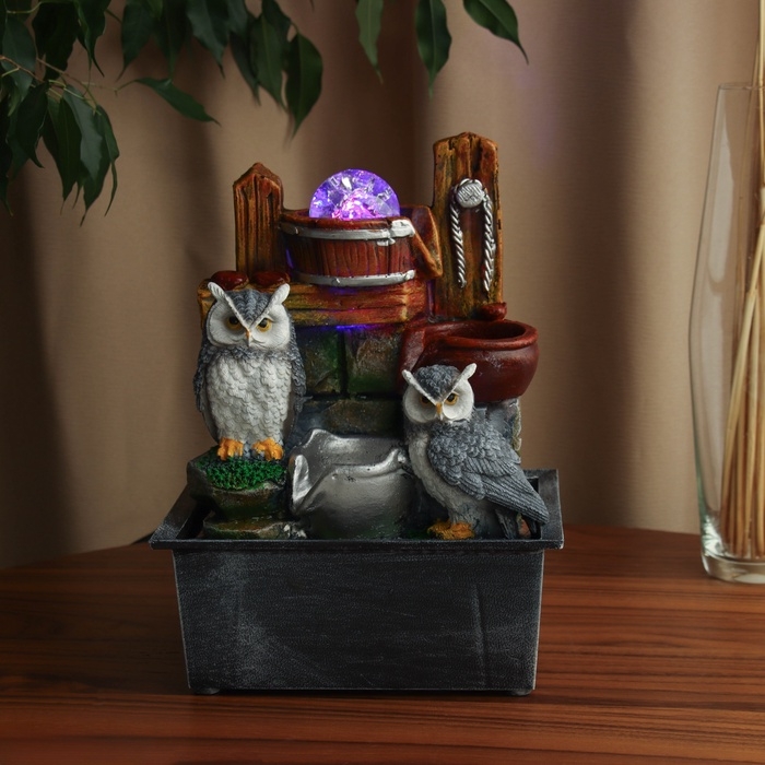 Фонтан Фонтан "Семья серых филинов на камнях" 28х21 см (с подсветкой)