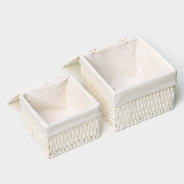 Набор интерьерных корзин ручной работы с крышкой LaDо́m, 2 шт, размер: 20×20×15 см, 25×25×18 см Набор интерьерных корзин ручной работы с крышкой LaDо́m, 2 шт, размер: 20×20×15 см, 25×25×18 см