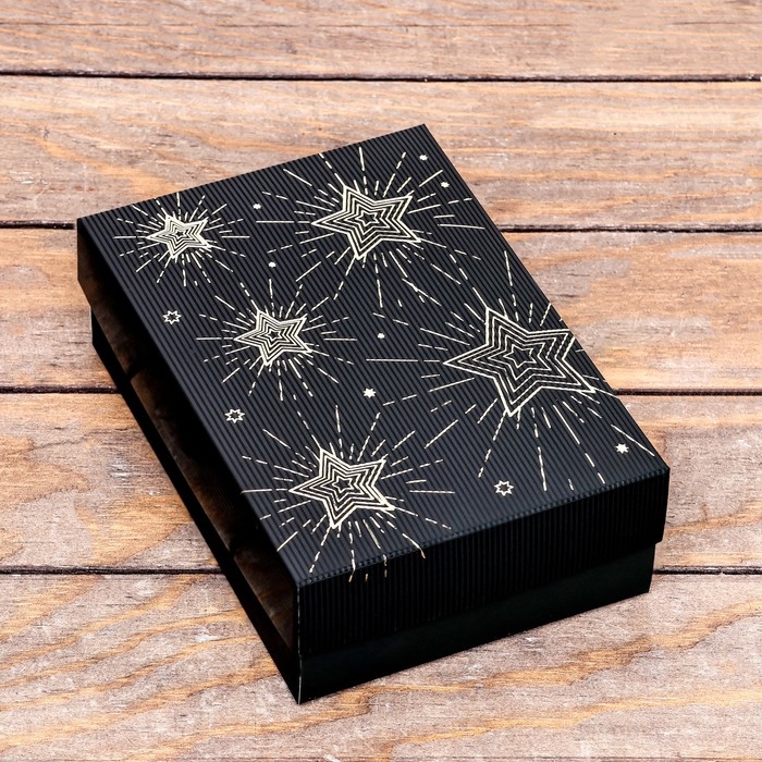 Новый год. Коробка складная, подарочная новогодняя, крышка-дно, "Звёздочки", софт тач, 21 х 15 х 7 см.