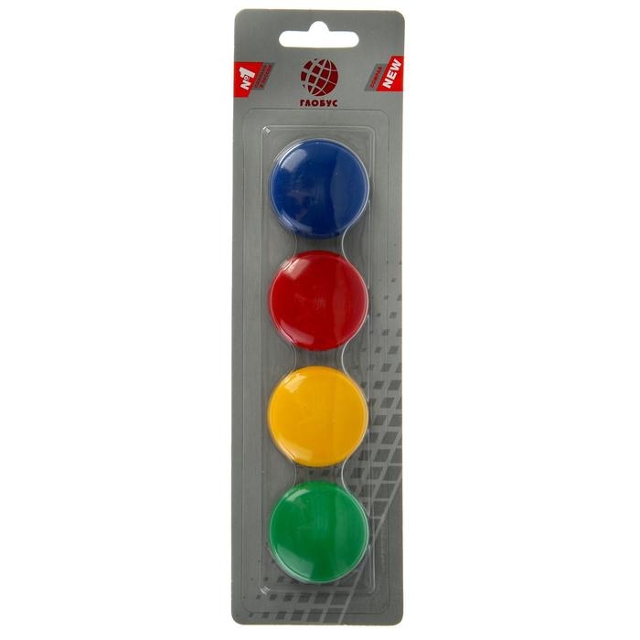 Магниты для досок 40 мм, 4 штуки, GLOBUS цветные, в блистере Магниты для досок 40 мм, 4 штуки, GLOBUS цветные, в блистере