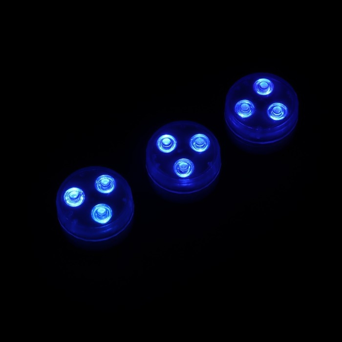 Светильник водонепроницаемый мини, 3 x 1.9 см, 3 шт, от CR2032 (в компл.), пульт, RGB, IP68 Светильник водонепроницаемый мини, 3 x 1.9 см, 3 шт, от CR2032 (в компл.), пульт, RGB, IP68