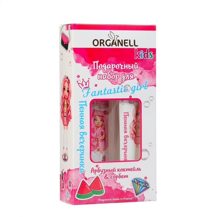 Набор детский ORGANELL  Набор детский ORGANELL "Арбузный коктейль и сорбет": 2 в 1 гель для душа и шампунь, 250 мл + пена для ванн, 250 мл