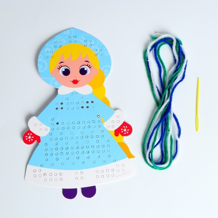 Вышивка пряжей на новый год «Снегурочка» на картоне с пластиковой иглой, новогодний набор для творчества Вышивка пряжей на новый год «Снегурочка» на картоне с пластиковой иглой, новогодний набор для творчества