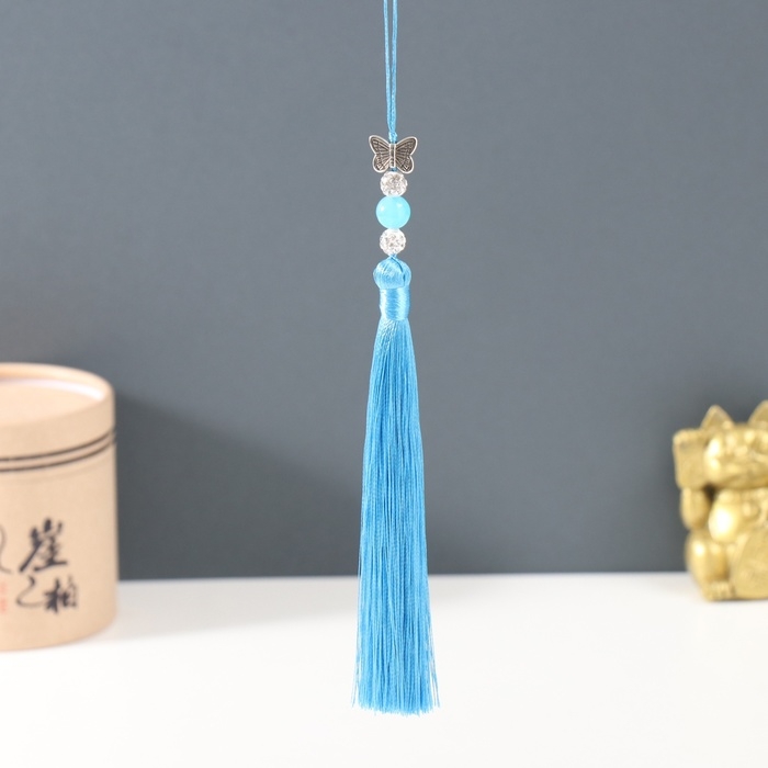 Подвеска текстиль, металл  Подвеска текстиль, металл "Бабочка" синяя 1х1,2х16,5 см