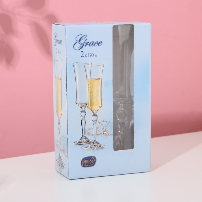 Набор бокалов для шампанского «Грация», 2 шт, 190 мл, хрустальное стекло Набор бокалов для шампанского «Грация», 2 шт, 190 мл, хрустальное стекло