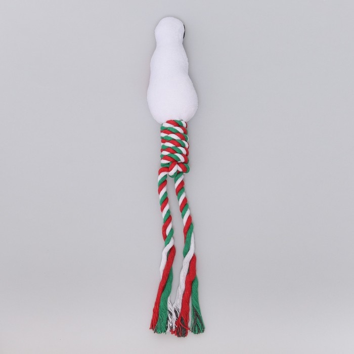 Игрушка пищащая, мягкая для собак  Игрушка пищащая, мягкая для собак "Снеговик" с канатом, 32 см