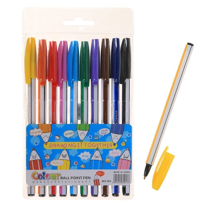 Набор ручек шариковых, 10 цветов, Набор ручек шариковых, 10 цветов, "Полоски", корпус в стержень