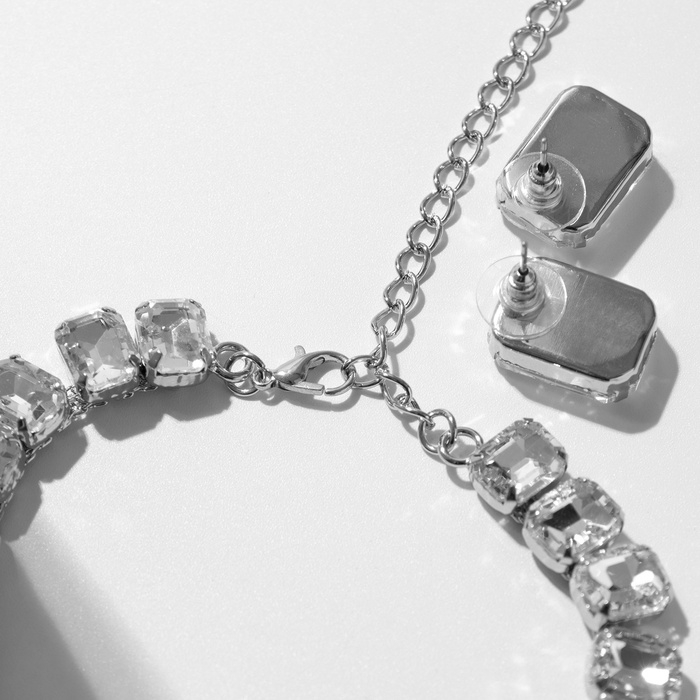 Набор 4 предмета: серьги, колье, браслет, кольцо «Вечерний» объём, белый в серебре Набор 4 предмета: серьги, колье, браслет, кольцо «Вечерний» объём, белый в серебре