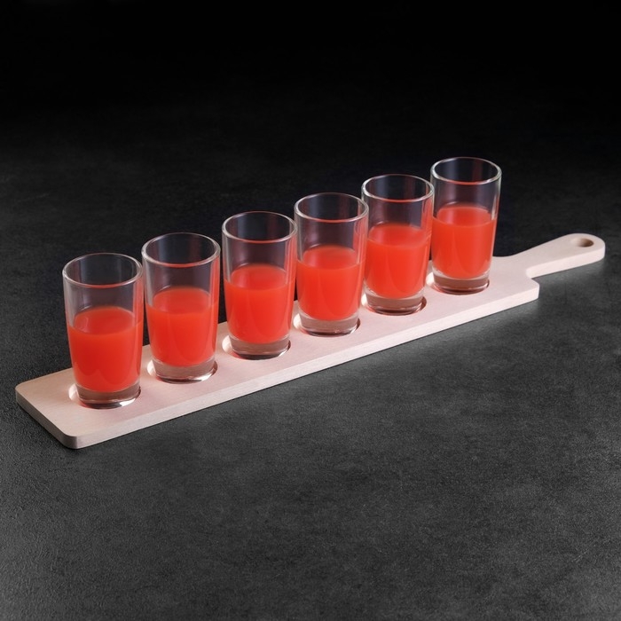 Доска для подачи с ручкой, 6 шотов, 41х7х0,8 см, d=4 см, береза Доска для подачи с ручкой, 6 шотов, 41х7х0,8 см, d=4 см, береза