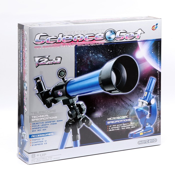 Набор обучающий Набор обучающий "Опыт": телескоп настольный , сменные линзы 20х/ 30х/ 40х, микроскоп 100х/ 200х/ 450