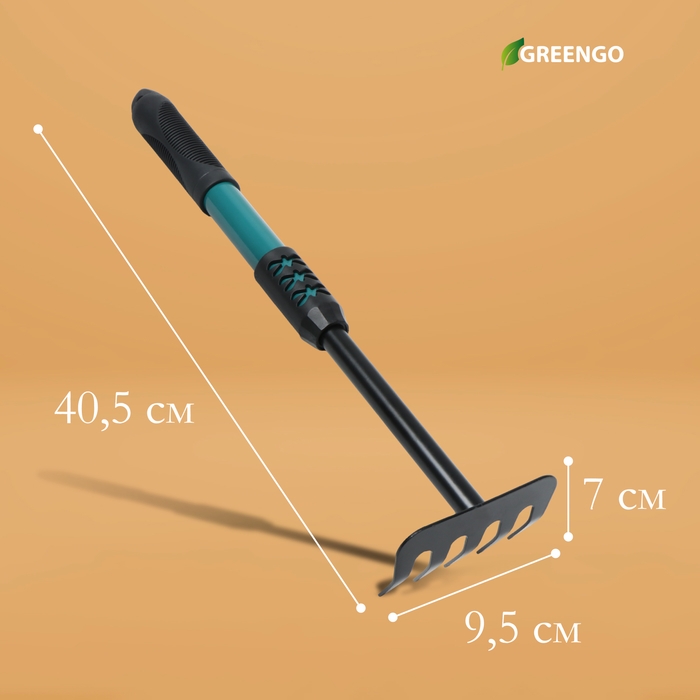 Грабли малые, прямые, 5 зубцов, длина 40,5 см, металл, металлическая рукоять с резиновой ручкой, Greengo Грабли малые, прямые, 5 зубцов, длина 40,5 см, металл, металлическая рукоять с резиновой ручкой, Greengo