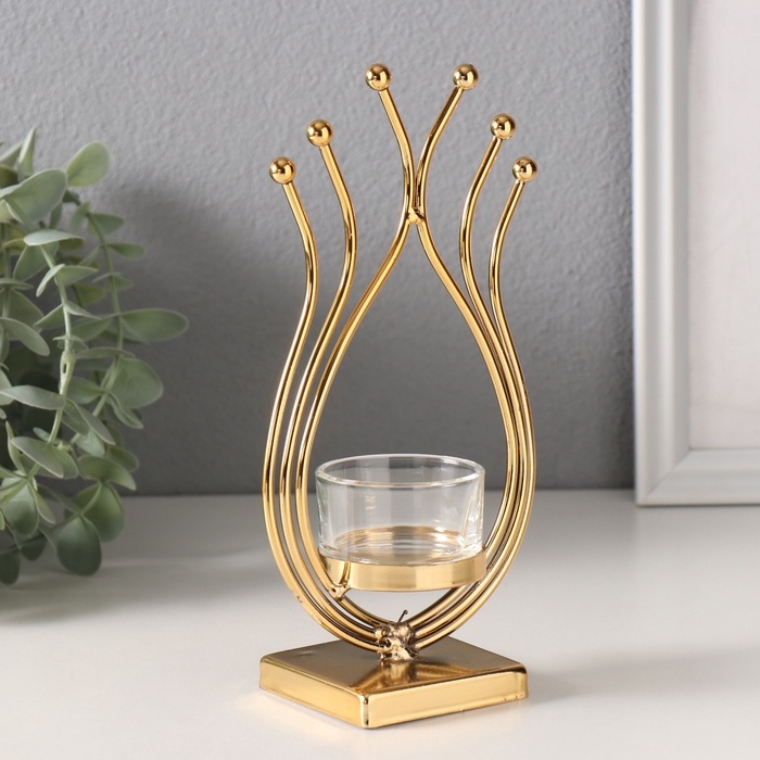 Подсвечник металл, стекло на 1 свечу Подсвечник металл, стекло на 1 свечу "Золотое пламя" d=4,5 см 6,5х10х20 см