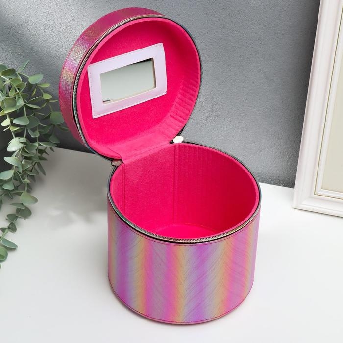 Шкатулка кожзам с зеркалом  Шкатулка кожзам с зеркалом "Полосы розовый оранж" н-р 3шт 14х14х14 17,5х17,5х17,5 20х20х20см   53860