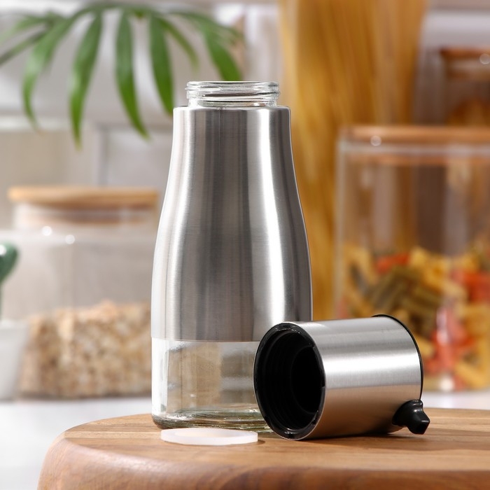 Бутылка стеклянная для соусов и масла &laquo;Стиль&raquo;, 250 мл, h=18,5 см, цвет крышки чёрный