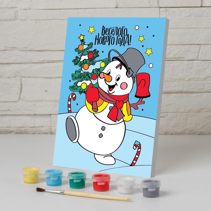 Картина по номерам на холсте с подрамником на новый год «Снеговик», 21 х 15 см Картина по номерам на холсте с подрамником на новый год «Снеговик», 21 х 15 см