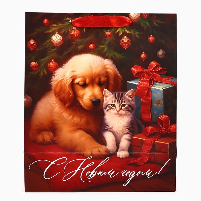 Пакет подарочный новогодний ламинированный &laquo;С Новым годом&raquo;, животные, ML 23 х 27 х 11.5 см , Новый год