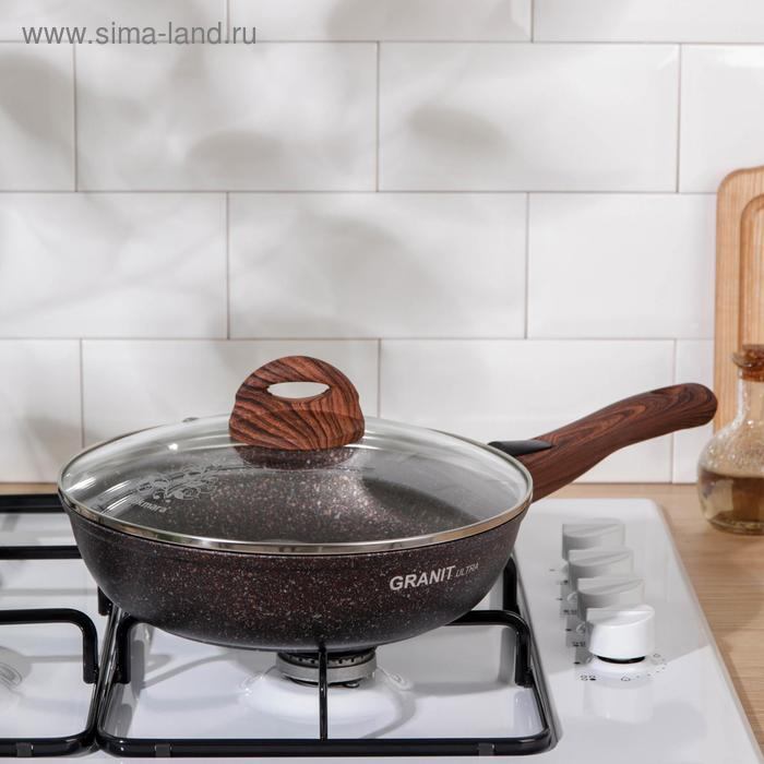 Сковорода Granit ultra red, d=24 см, съёмная ручка, стеклянная крышка, антипригарное покрытие, цвет коричневый Сковорода Granit ultra red, d=24 см, съёмная ручка, стеклянная крышка, антипригарное покрытие, цвет коричневый