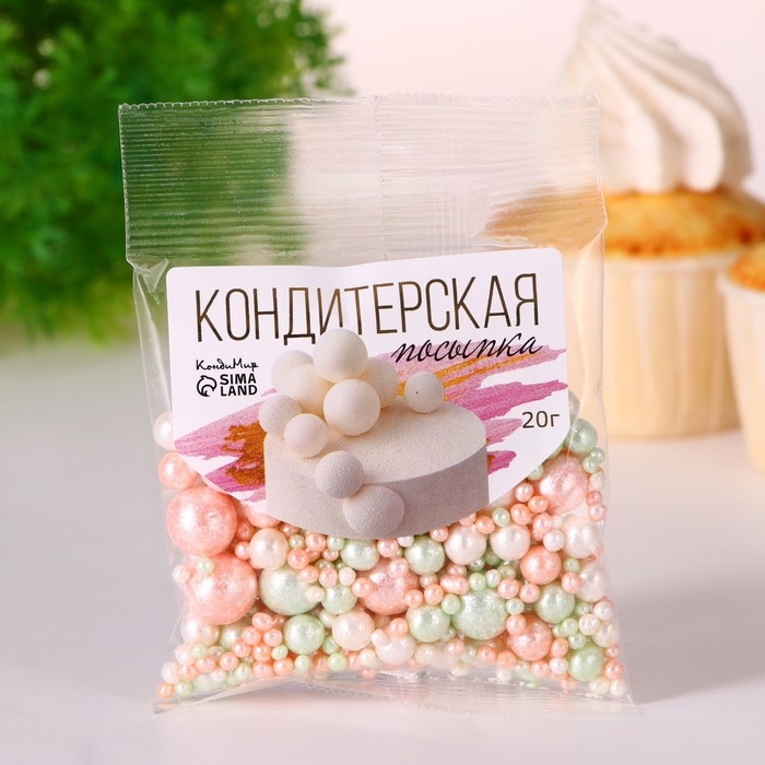 Кондитерская посыпка "Нежный блеск": пудровая, мятная, белоснежная, 50 г