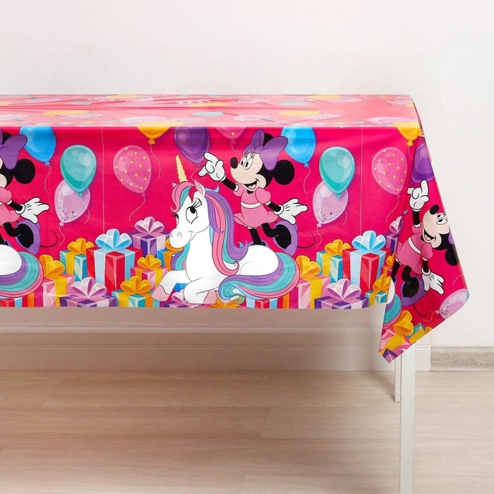 Скатерть одноразовая праздничная 120х180 см, 35 мкр, Минни Маус и Единорог Скатерть одноразовая праздничная 120х180 см, 35 мкр, Минни Маус и Единорог