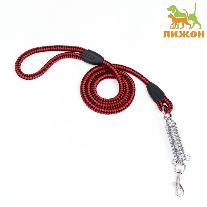 Поводок усиленный с амортизатором от рывка, 120 х 1,2 см, чёрно-красный Поводок усиленный с амортизатором от рывка, 120 х 1,2 см, чёрно-красный