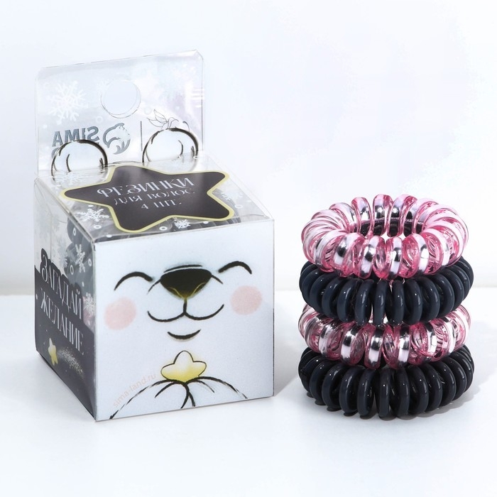 Резинки пружинки для волос новогодние «Загадай желание» на Новый год, набор 4 шт, d = 3,5 см Резинки пружинки для волос новогодние «Загадай желание» на Новый год, набор 4 шт, d = 3,5 см