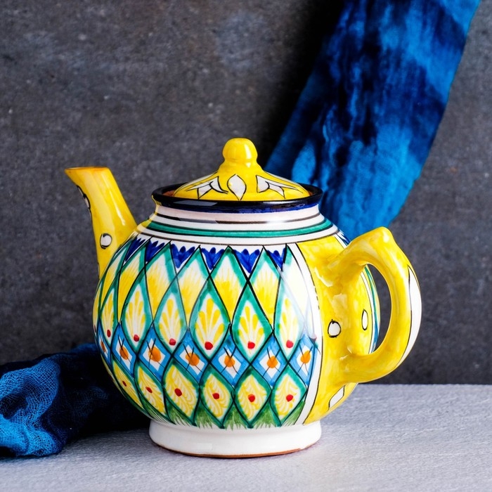 Чайник Риштанская Керамика Чайник Риштанская Керамика "Узоры", 1000 мл, желтый