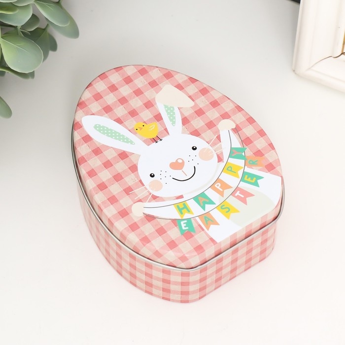 Шкатулка металл яйцо Шкатулка металл яйцо "Зайчик с растяжкой Счастливой Пасхи" 11,7х9,2х4,5 см