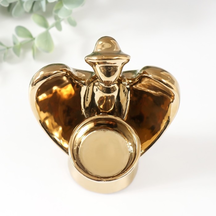 Подсвечник керамика на 1 свечу "Ангел с нимбом" d=4 см золото 11,5х10х18,5 см