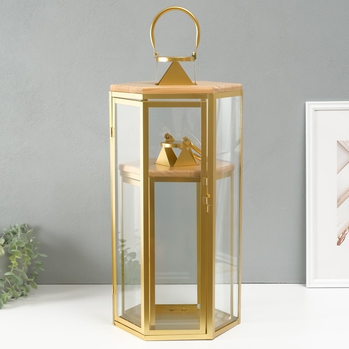 Подсвечник металл, дерево, фонарь Подсвечник металл, дерево, фонарь"Шесть граней" набор 2 шт 22,5х19,5х38; 22,5х26х55 см