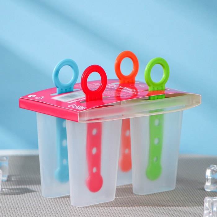 Форма для мороженого Доляна «Симпл», 12,5×7×10 см, 4 ячейки, цвет прозрачный Форма для мороженого Доляна «Симпл», 12,5×7×10 см, 4 ячейки, цвет прозрачный