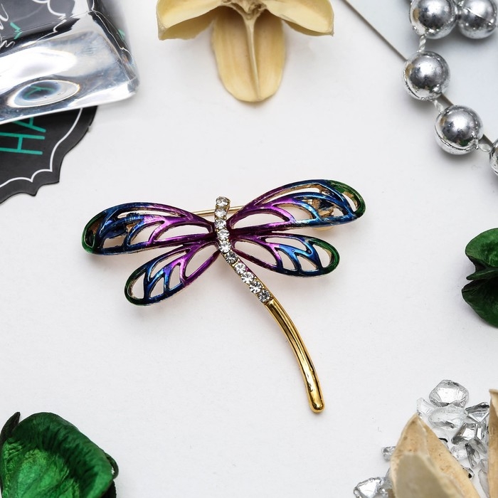 Брошь «Стрекозка» радужная, цвет сине-фиолетовый в золоте Брошь «Стрекозка» радужная, цвет сине-фиолетовый в золоте