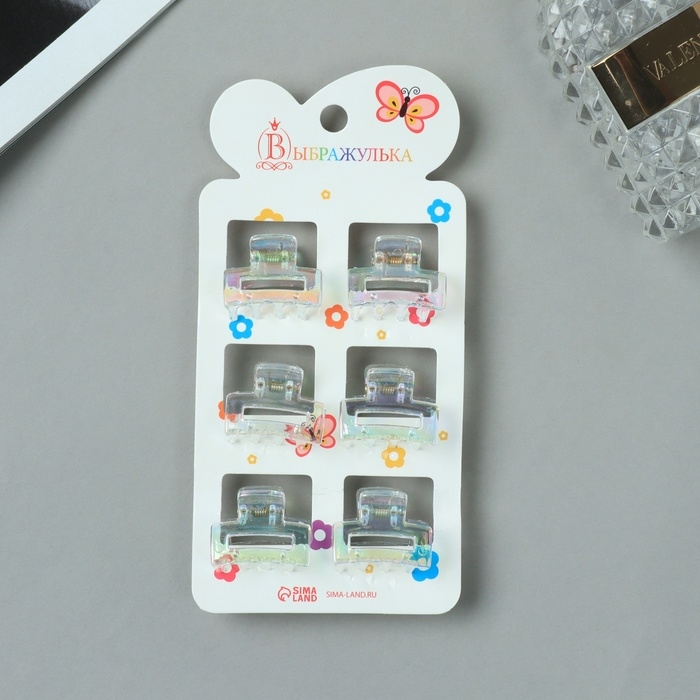 Краб для волос  Краб для волос "Аванти" (набор 6 шт) прямой, 2,5 см, прозрачный