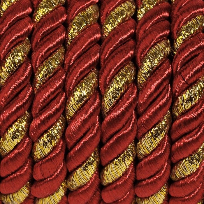 Шнур витой, d = 8 мм, 9 ± 1 м, цвет бордовый