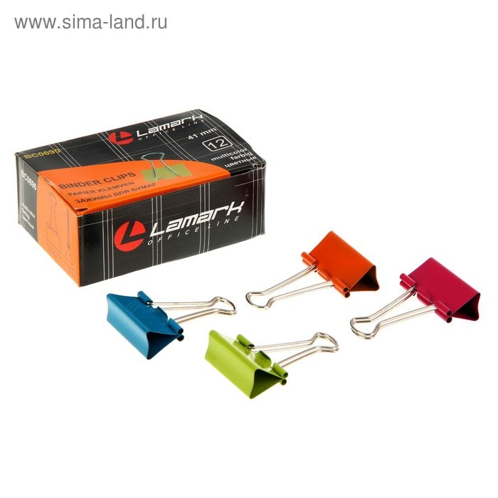 Набор зажимов для бумаг 41 мм (12 шт.) НЕОН, цветные Набор зажимов для бумаг 41 мм (12 шт.) НЕОН, цветные