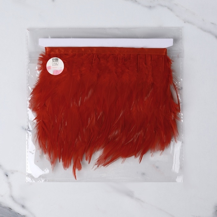 Тесьма с перьями петуха, 10-15 см, 5 ± 0,5 м, цвет красный Тесьма с перьями петуха, 10-15 см, 5 ± 0,5 м, цвет красный