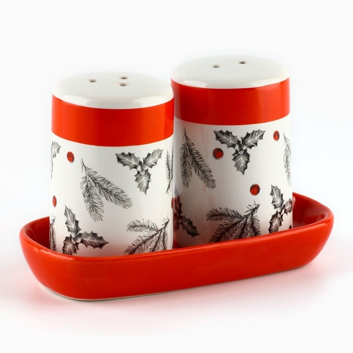 Новый год. Набор для специй керамический «Рождественский!», 12х6.5х7 см, цвет белый Новый год. Набор для специй керамический «Рождественский!», 12х6.5х7 см, цвет белый