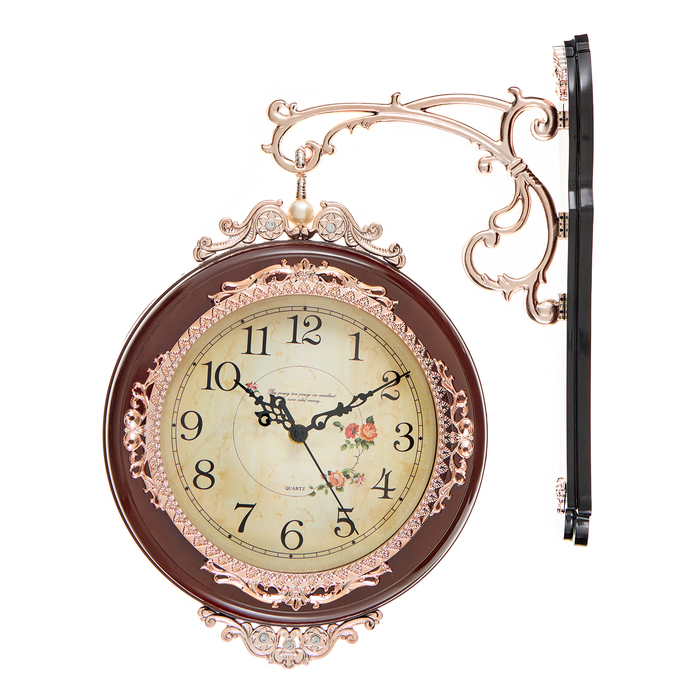Часы настенные двусторонние, на подвесе Часы настенные двусторонние, на подвесе "Розы", 41 х 33 см