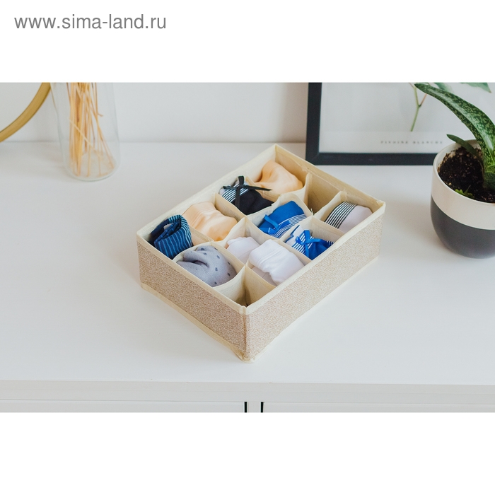 Органайзер для хранения белья Доляна «Европа», 12 ячеек, 27×20×10 см, цвет бежевый Органайзер для хранения белья Доляна «Европа», 12 ячеек, 27×20×10 см, цвет бежевый