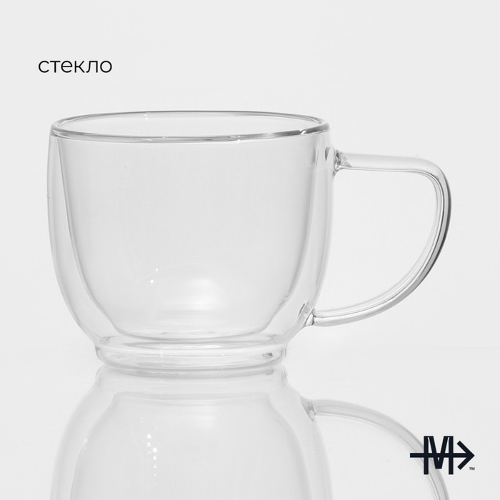Кружка стеклянная с двойными стенками Magistro «Дуо», 280 мл, 13,5×9,5×8 см Кружка стеклянная с двойными стенками Magistro «Дуо», 280 мл, 13,5×9,5×8 см