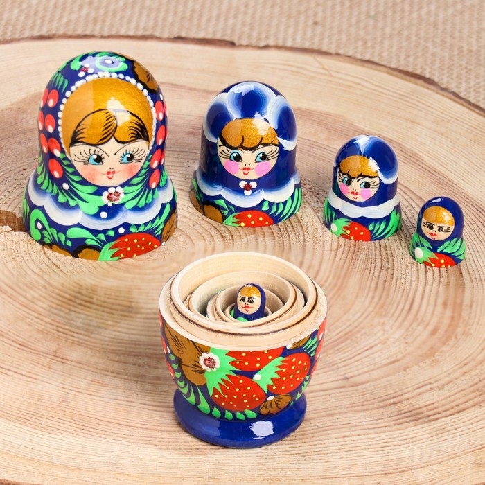 Матрешка  Матрешка "Синее платье", 5-кукольная, 10 см, ручная роспись
