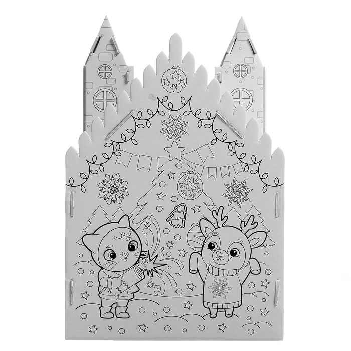 Домик-раскраска 3 в 1 «Новогодние истории», 5 фломастеров, 9 деталей
