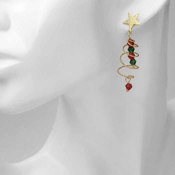 Новый год! Серьги «Новогодние» висячие, спираль, цвет красно-зелёный в золоте Новый год! Серьги «Новогодние» висячие, спираль, цвет красно-зелёный в золоте