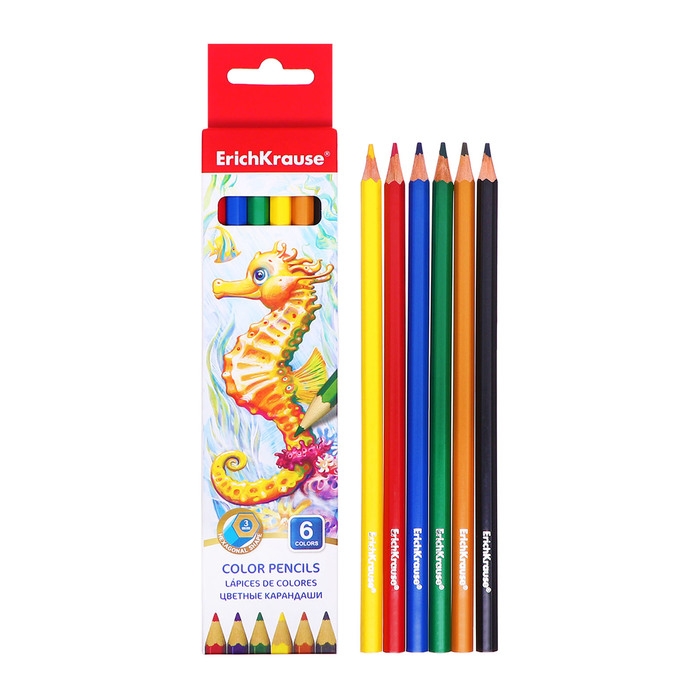 Карандаши 6 цветов ErichKrause Standart, дерево, шестигранные, 3.0 мм грифель, картонная упаковка, европодвес Карандаши 6 цветов ErichKrause Standart, дерево, шестигранные, 3.0 мм грифель, картонная упаковка, европодвес